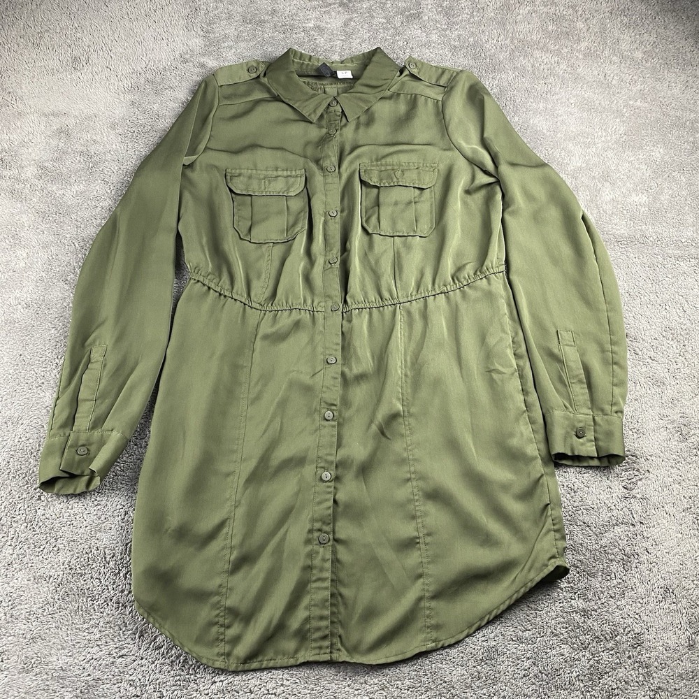 BDG Shirt Dress Womens‎ Small Olive Green Roll Tab Sleeves Pockets